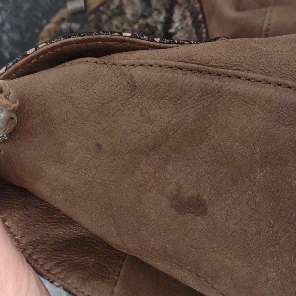 Tylie Malibu Women's Tan Leather Bag with Iridescent Reptile Print Magnetic Flap - Picture 15 of 15